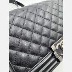 Pre Owned Chanel black Quilted Caviar Leather Medium Boy Bag