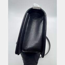 Pre Owned Chanel black Quilted Caviar Leather Medium Boy Bag