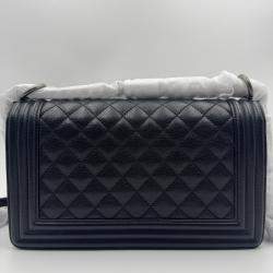 Pre Owned Chanel black Quilted Caviar Leather Medium Boy Bag