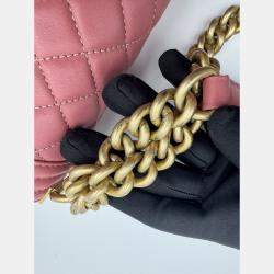 Pre Owned Chanel Pink Quilted Leather Small Boy Flap Bag