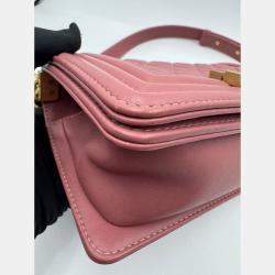 Pre Owned Chanel Pink Quilted Leather Small Boy Flap Bag