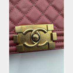 Pre Owned Chanel Pink Quilted Leather Small Boy Flap Bag
