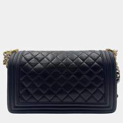 Pre Owned Chanel Black Quilted Leather Medium Boy Flap Bag