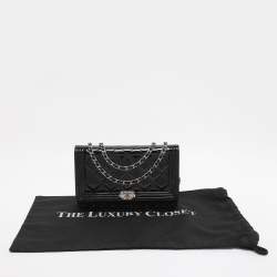 Pre Owned Chanel Black Patent Leather Boy Wallet On Chain