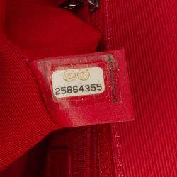 Pre Owned Chanel Red CC Quilted Crumpled Calfskin and Grosgrain Flap