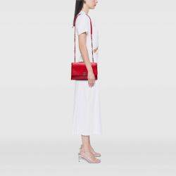 Pre Owned Chanel Red CC Quilted Crumpled Calfskin and Grosgrain Flap