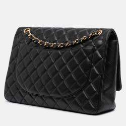 Pre Owned Chanel Black Maxi Classic Lambskin Double Flap