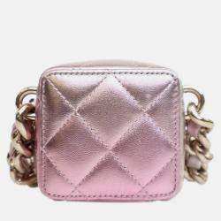 Pre Owned Chanel Pink Mini Metallic Lambskin Coco Punk Cube Bag