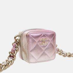 Pre Owned Chanel Pink Mini Metallic Lambskin Coco Punk Cube Bag