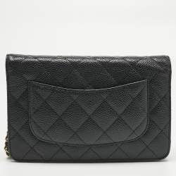 Pre Owned Chanel Black Quilted Caviar Leather Classic Wallet on Chain