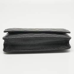 Pre Owned Chanel Black Quilted Caviar Leather Classic Wallet on Chain