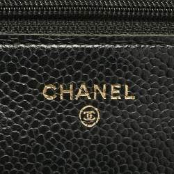 Pre Owned Chanel Black Quilted Caviar Leather Classic Wallet on Chain