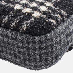 Pre Owned Chanel Black Grey Small CC Wool Tweed Flap