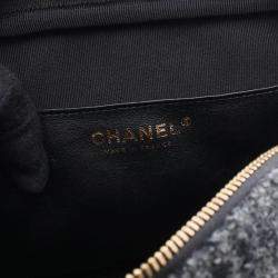 Pre Owned Chanel Black Grey Small CC Wool Tweed Flap