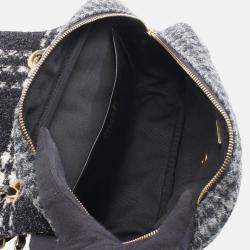 Pre Owned Chanel Black Grey Small CC Wool Tweed Flap