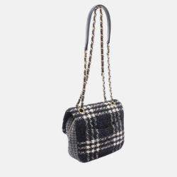 Pre Owned Chanel Black Grey Small CC Wool Tweed Flap