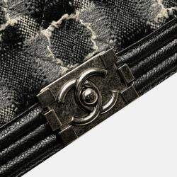 Pre Owned Chanel Grey Medium Quilted Tweed Caviar Boy Flap
