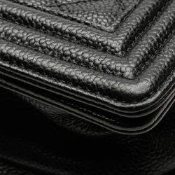 Pre Owned Chanel Black Small Quilted Caviar Boy Flap
