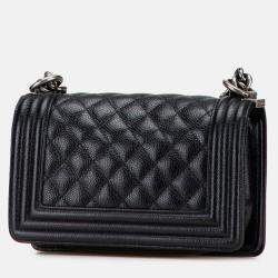 Pre Owned Chanel Black Small Quilted Caviar Boy Flap