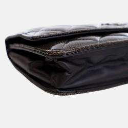 Pre Owned Chanel Brown CC Quilted Shiny Crumpled Calfskin Wallet on Chain