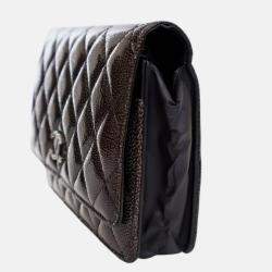 Pre Owned Chanel Brown CC Quilted Shiny Crumpled Calfskin Wallet on Chain