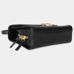 Pre Owned Chanel Black Chevron Quilted Calfskin Medal Flap Bag
