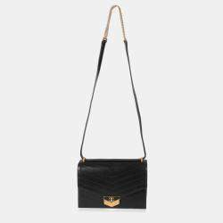 Pre Owned Chanel Black Chevron Quilted Calfskin Medal Flap Bag
