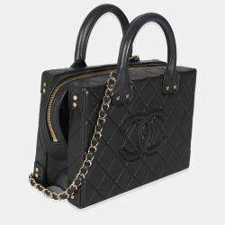 Pre Owned Chanel Black Quilted Calfskin Studded Square Vanity Case
