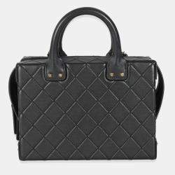 Pre Owned Chanel Black Quilted Calfskin Studded Square Vanity Case