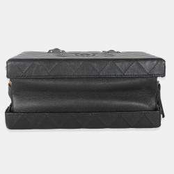 Pre Owned Chanel Black Quilted Calfskin Studded Square Vanity Case