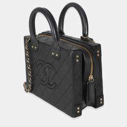 Pre Owned Chanel Black Quilted Calfskin Studded Square Vanity Case