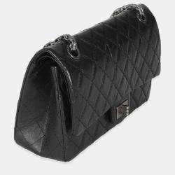 Pre Owned Chanel Black Aged Quilted Calfskin 2.55 Small Reissue 225 Flap Bag