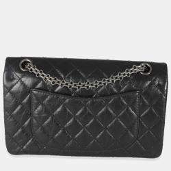 Pre Owned Chanel Black Aged Quilted Calfskin 2.55 Small Reissue 225 Flap Bag