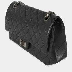 Pre Owned Chanel Black Aged Quilted Calfskin 2.55 Small Reissue 225 Flap Bag