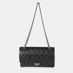 Pre Owned Chanel Black Aged Quilted Calfskin 2.55 Small Reissue 225 Flap Bag