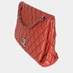 Pre Owned Chanel Red Lambskin Large New Bubble Flap Bag