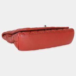 Pre Owned Chanel Red Lambskin Large New Bubble Flap Bag