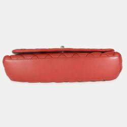 Pre Owned Chanel Red Lambskin Large New Bubble Flap Bag