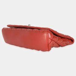 Pre Owned Chanel Red Lambskin Large New Bubble Flap Bag