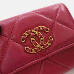 Pre Owned Chanel Red Lambskin 19 Cardholder on Chain