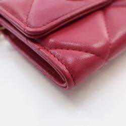 Pre Owned Chanel Red Lambskin 19 Cardholder on Chain