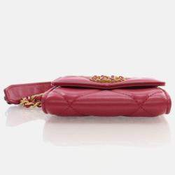 Pre Owned Chanel Red Lambskin 19 Cardholder on Chain