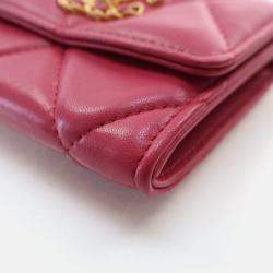 Pre Owned Chanel Red Lambskin 19 Cardholder on Chain