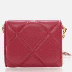 Pre Owned Chanel Red Lambskin 19 Cardholder on Chain