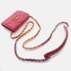 Pre Owned Chanel Red Lambskin 19 Cardholder on Chain