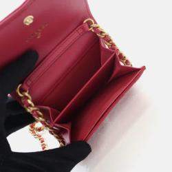 Pre Owned Chanel Red Lambskin 19 Cardholder on Chain