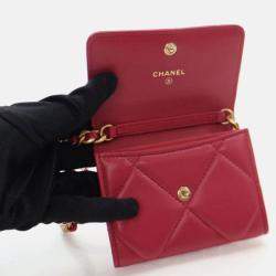Pre Owned Chanel Red Lambskin 19 Cardholder on Chain