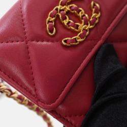 Pre Owned Chanel Red Lambskin 19 Cardholder on Chain