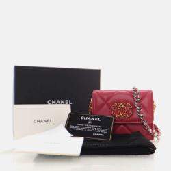 Pre Owned Chanel Red Lambskin 19 Cardholder on Chain