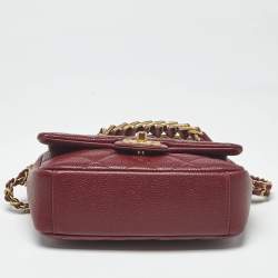 Pre Owned Chanel Burgundy Quilted Cavair Leather Mini Chain Soul Flap Bag